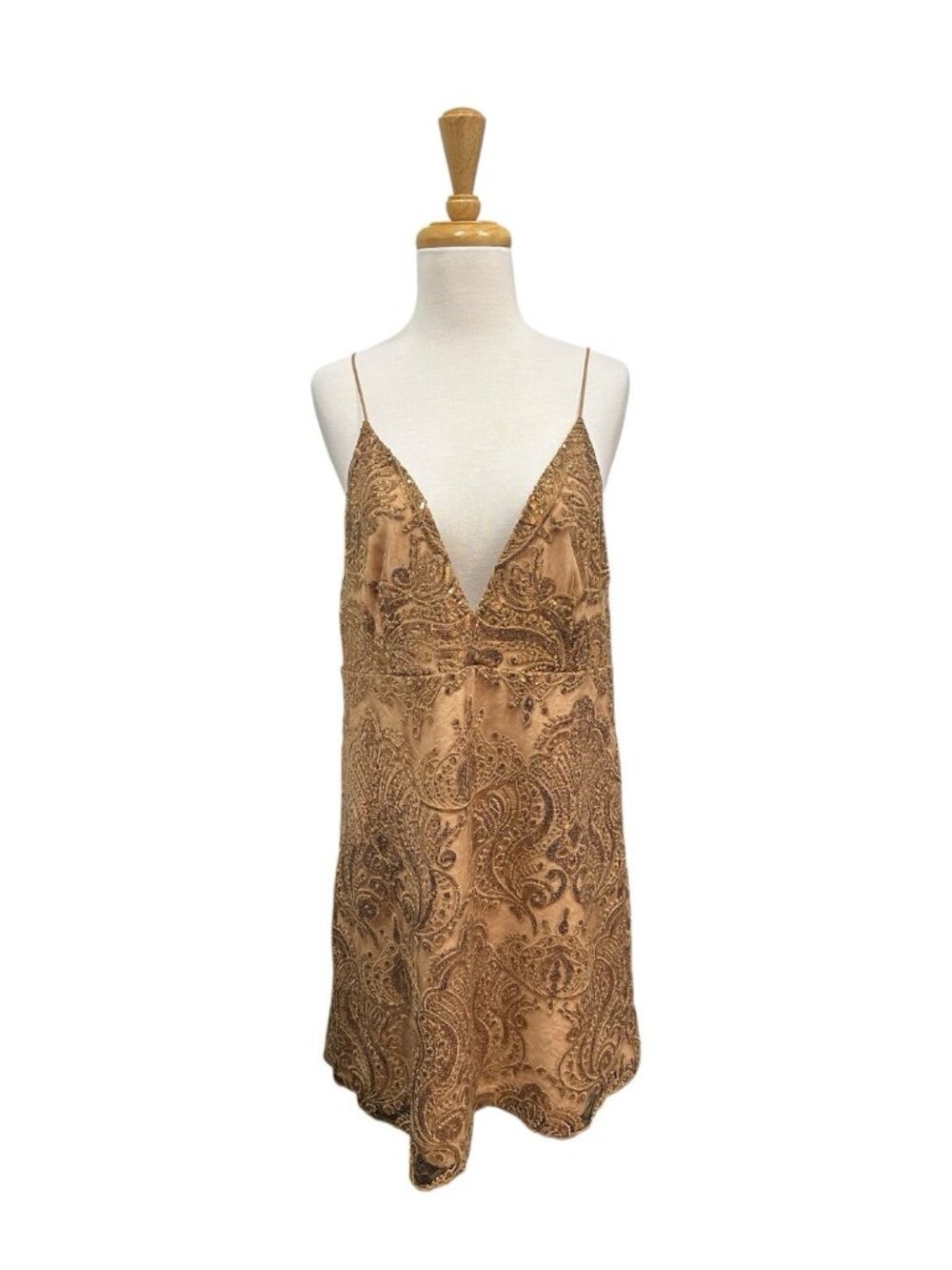 NEW Free People Night Shimmers Mini Dress Size 14 Rose Gold Bronze